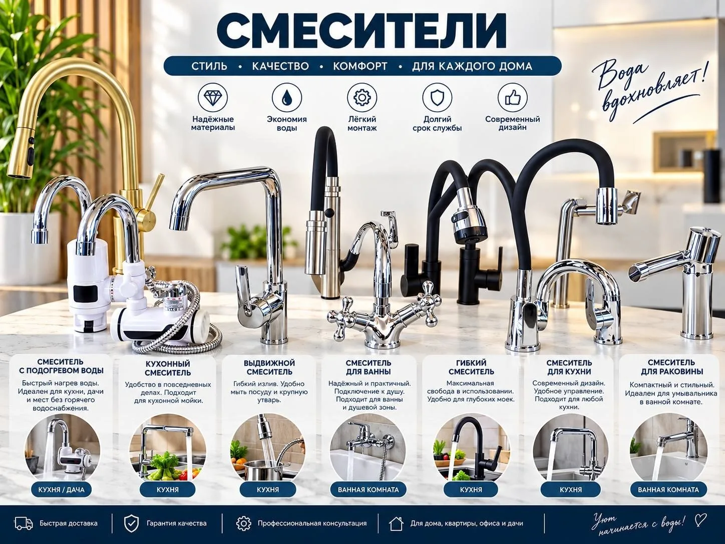 🚿 СМЕСИТЕЛИ ДЛЯ КУХНИ И ВАННОЙ