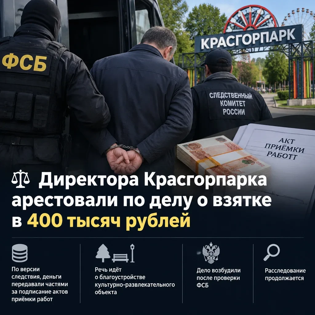 ⚖️ Директора Красгорпарка арестовали по делу о взятке в 400 тысяч рублей
