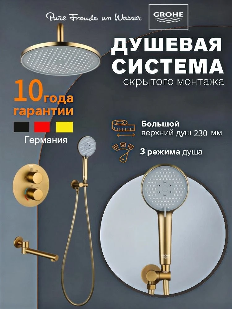 🟠 встроенная душевая система с тропическим душем GROHE G941