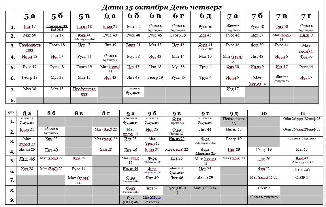 ВНИМАНИЕ: меняется расписание на четверг, 15 октября, в корпусе 3!
