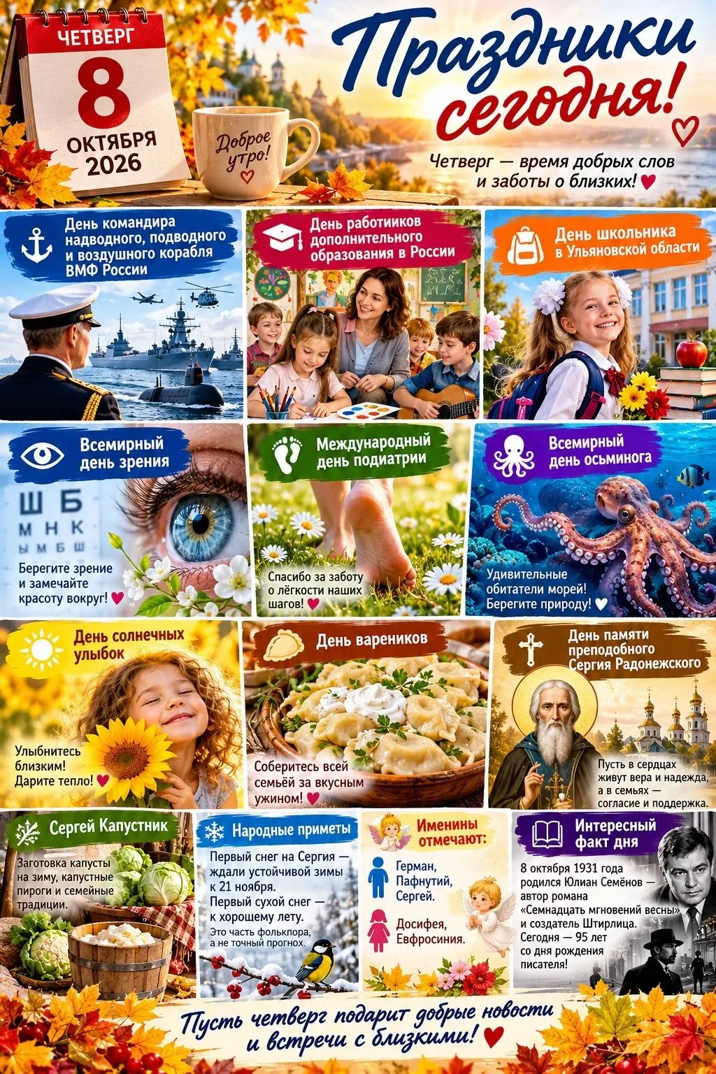 🌤8 октября ожидается пасмурная зябкая погода. Воздух прогреется до +10° днем и до +7° ...