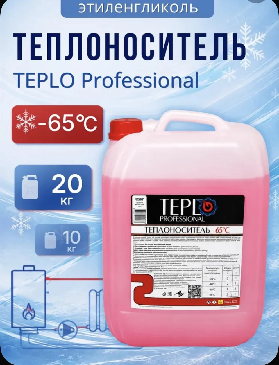 Теплоноситель "TEPLO Professional" - 65 (этиленгликоль) концентрат 20 кг