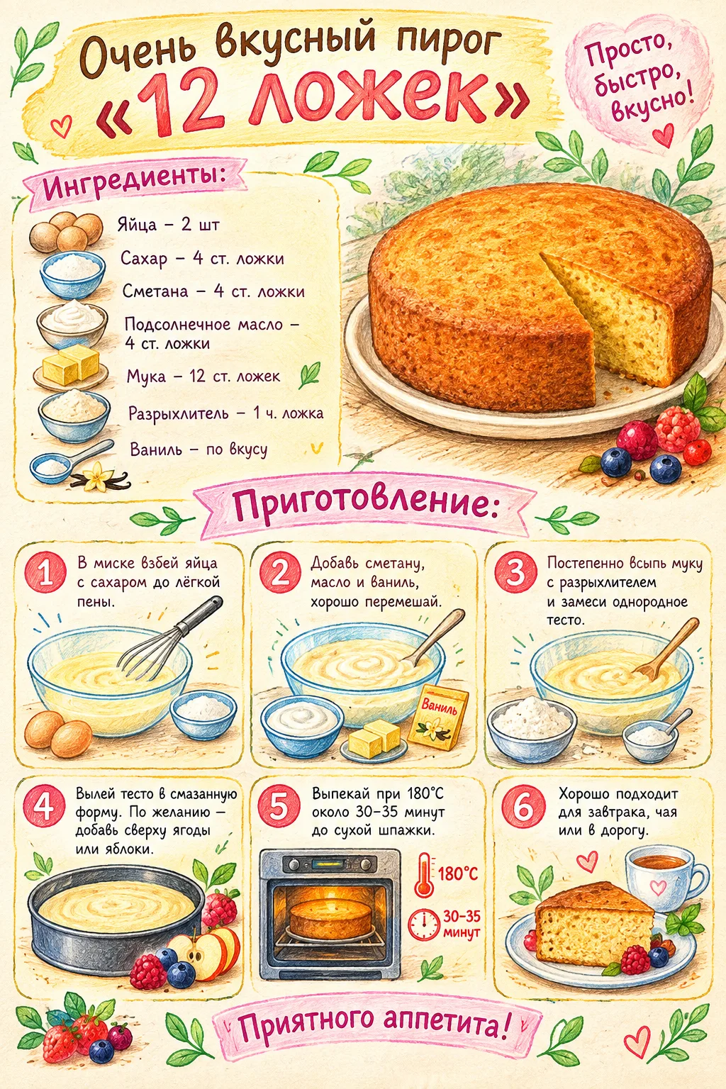 👨‍🍳 ПИРОГ "12 ЛОЖЕК"
