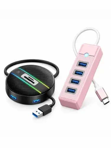 🛒 USB-хаб 3.0 USB-C на 4 порта и USB-A на 3 порта, SD/TF, RGB, 2 шт, 5 Гбит/с, для ПК ...