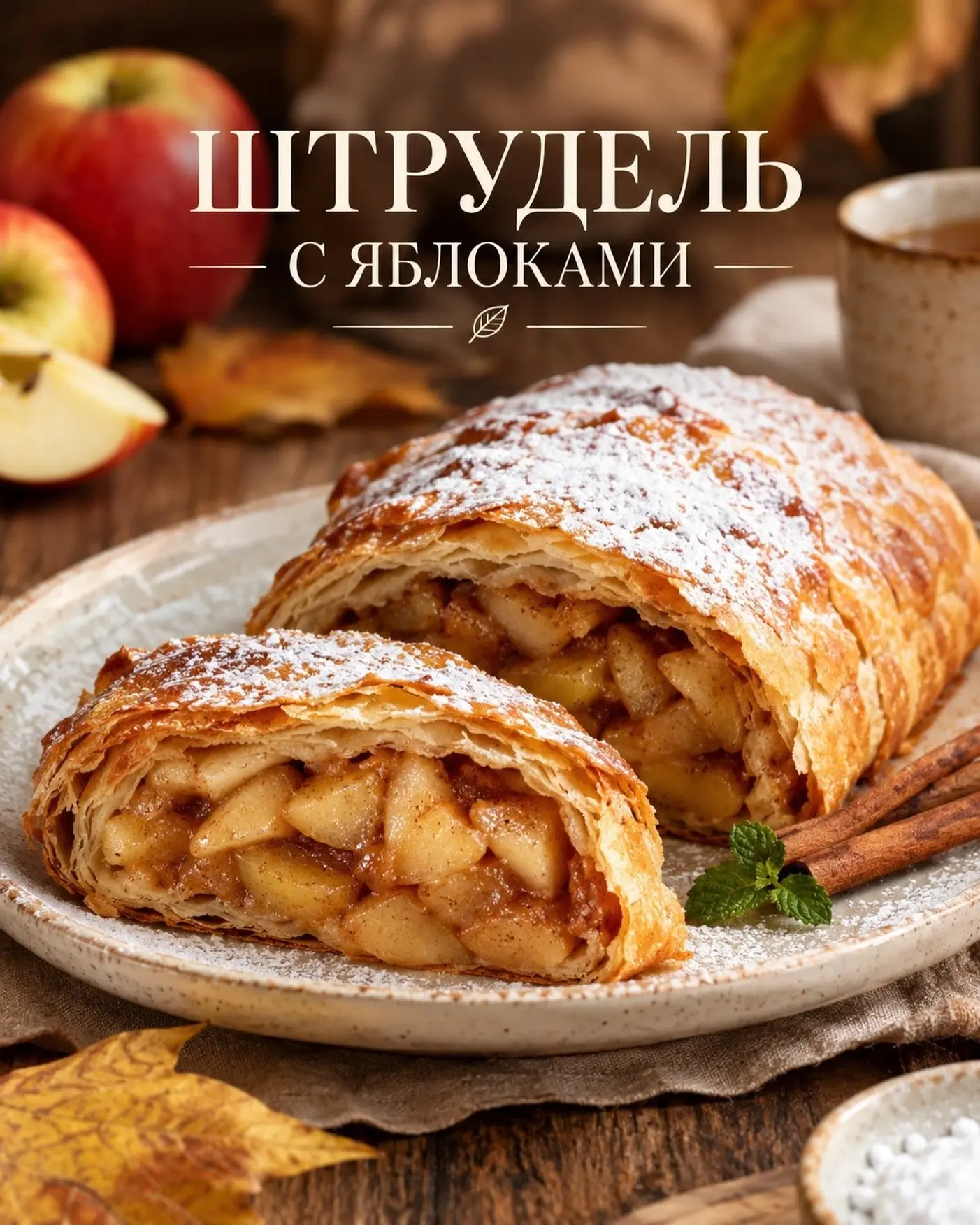Штрудель с яблоками — тонкое хрустящее тесто, ароматная яблочная начинка и уютный вкус ...