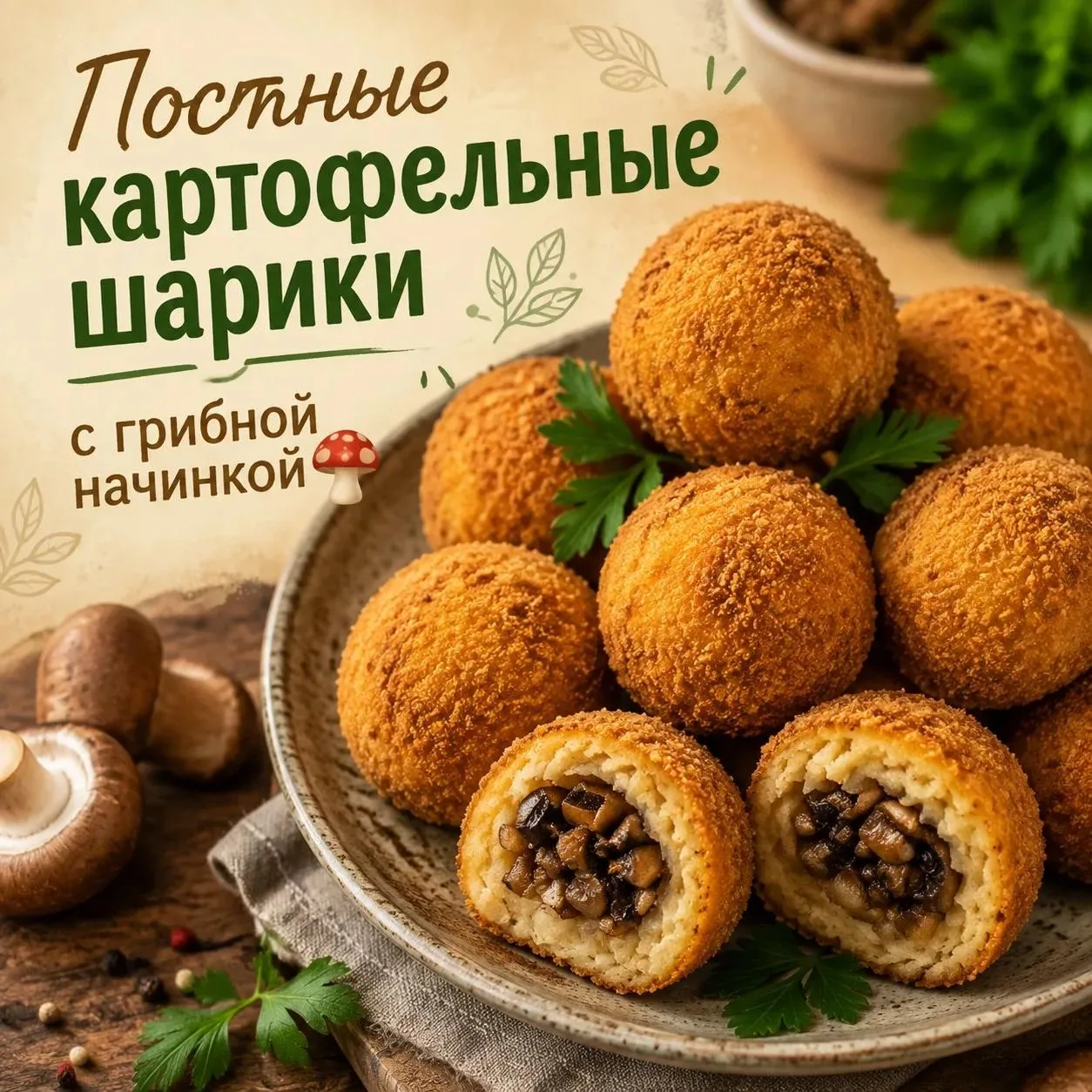 Постные картофельные шарики с грибной начинкой 🍄