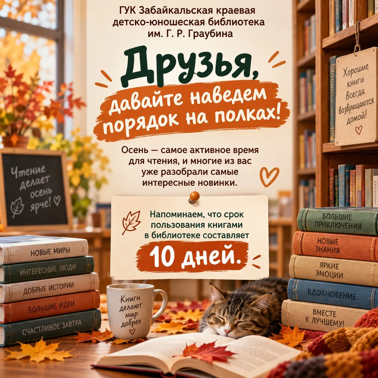 Друзья, давайте наведем уютный порядок на книжных полках! 🍁📚