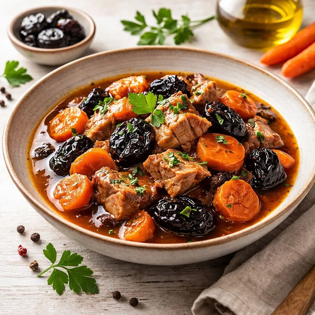 СВИНИНА, ТУШЕНАЯ С ЧЕРНОСЛИВОМ И МОРКОВЬЮ