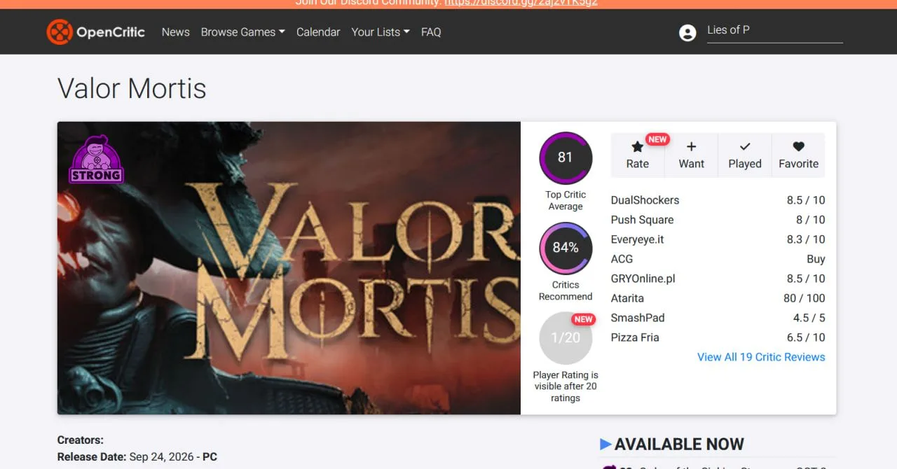 «Достойный представитель жанра соулслайков»: Valor Mortis получил 81/100 от критиков