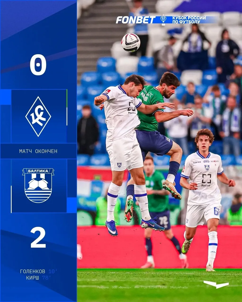 ⚽ «Крылья Советов» проиграли «Балтике» в Кубке России со счетом 0:2