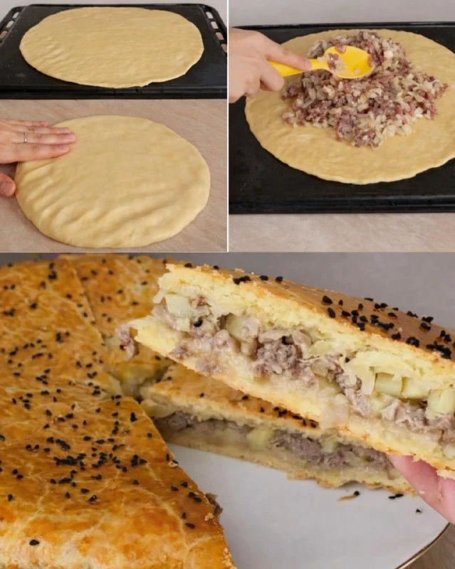 СОЧНЫЙ МЯСНОЙ ПИРОГ С МЯГКИМ ТЕСТОМ И НАСЫЩЕННОЙ НАЧИНКОЙ — РАССЫПЧАТАЯ ОСНОВА НА СМЕТА...