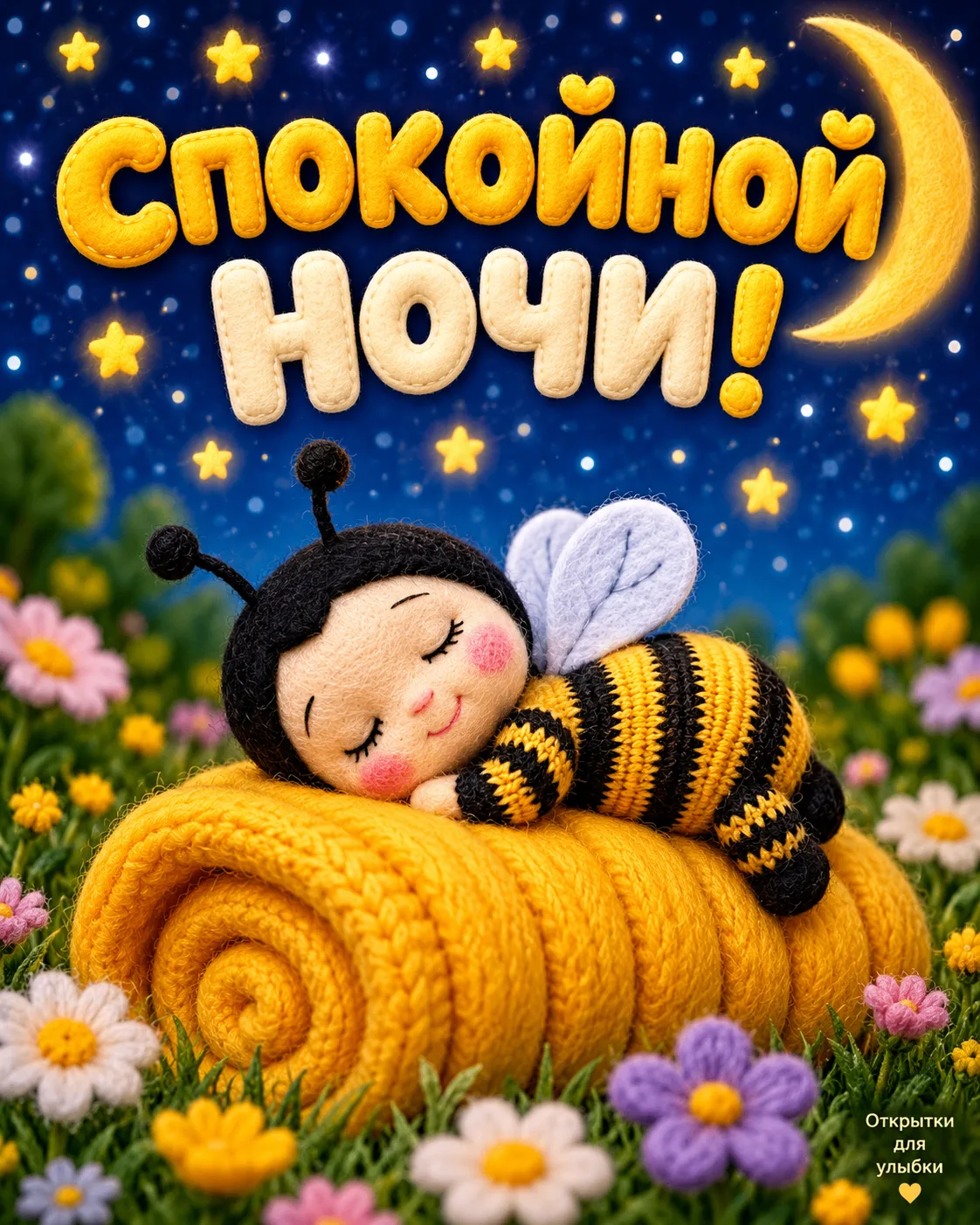 🌙 Даже самой трудолюбивой пчёлке пора отдыхать: сладких снов и уютной ночи!