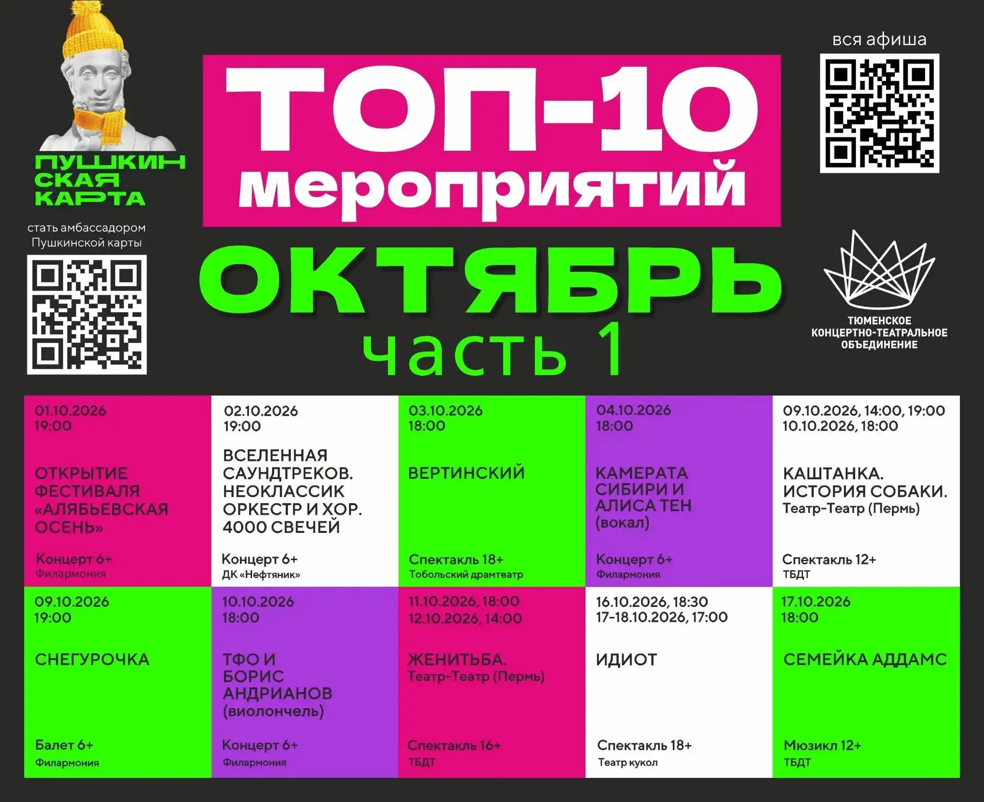 🎭 Топ-10 мероприятий Тюменской области, доступных по Пушкинской карте в октябре