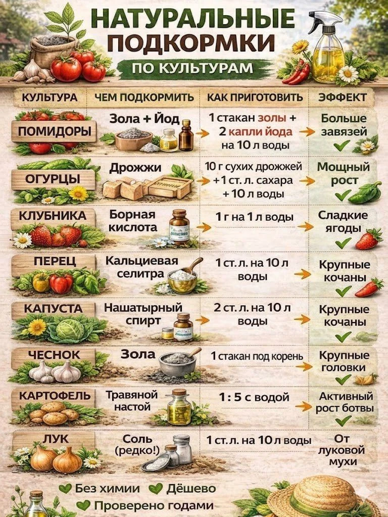 Натуральные подкормки по культурам ✍️