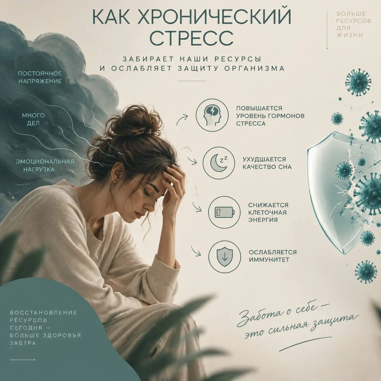 КАК ХРОНИЧЕСКИЙ СТРЕСС ЗАБИРАЕТ НАШИ РЕСУРСЫ И ОСЛАБЛЯЕТ ЗАЩИТУ ОРГАНИЗМА
