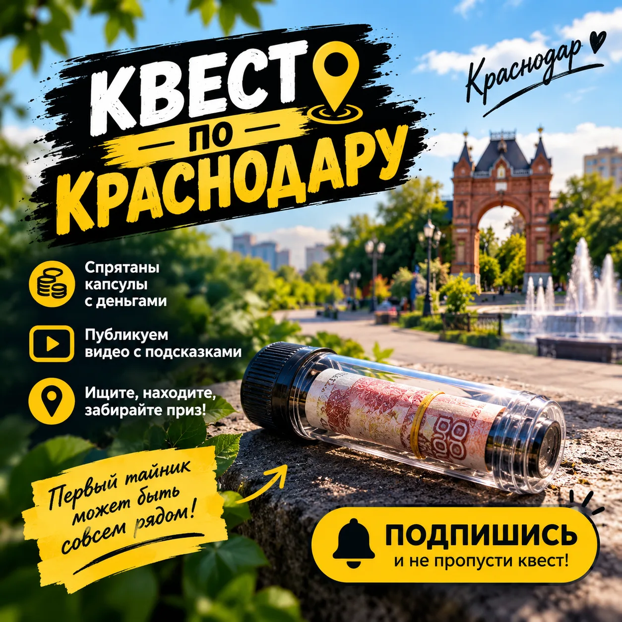 🎯 В Краснодаре спрятаны деньги. Сможете найти?