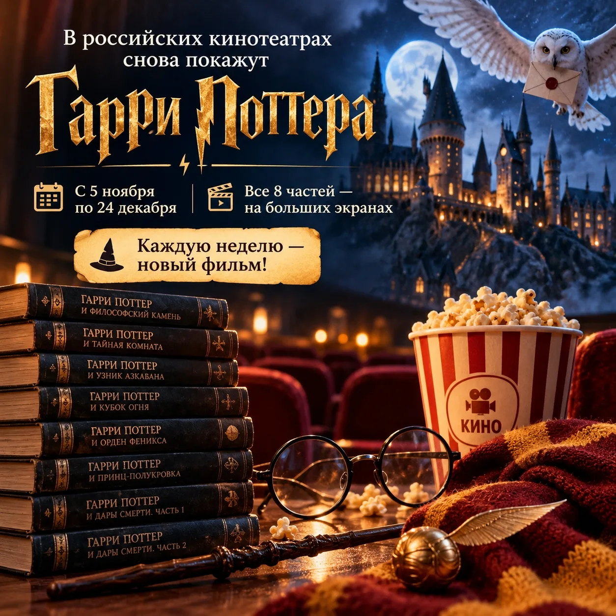 🪄 Магия возвращается! В российских кинотеатрах снова покажут «Гарри Поттера»!
