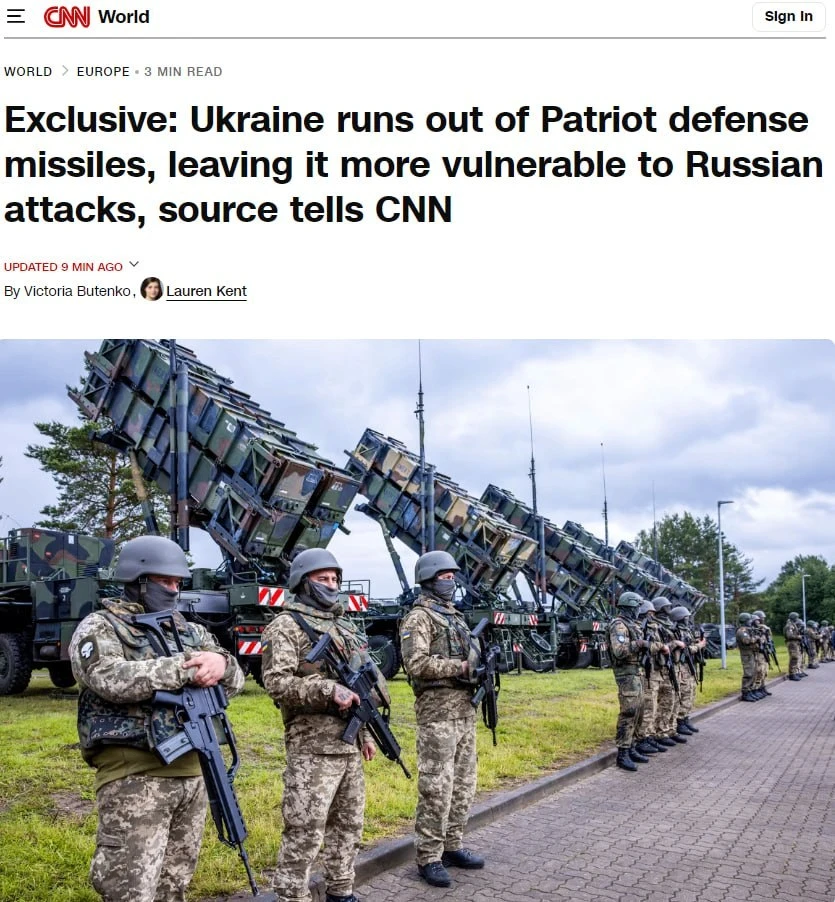 🤷‍♂️У Украины закончились ракеты для американских систем ПВО Patriot, сообщает CNN. Те...