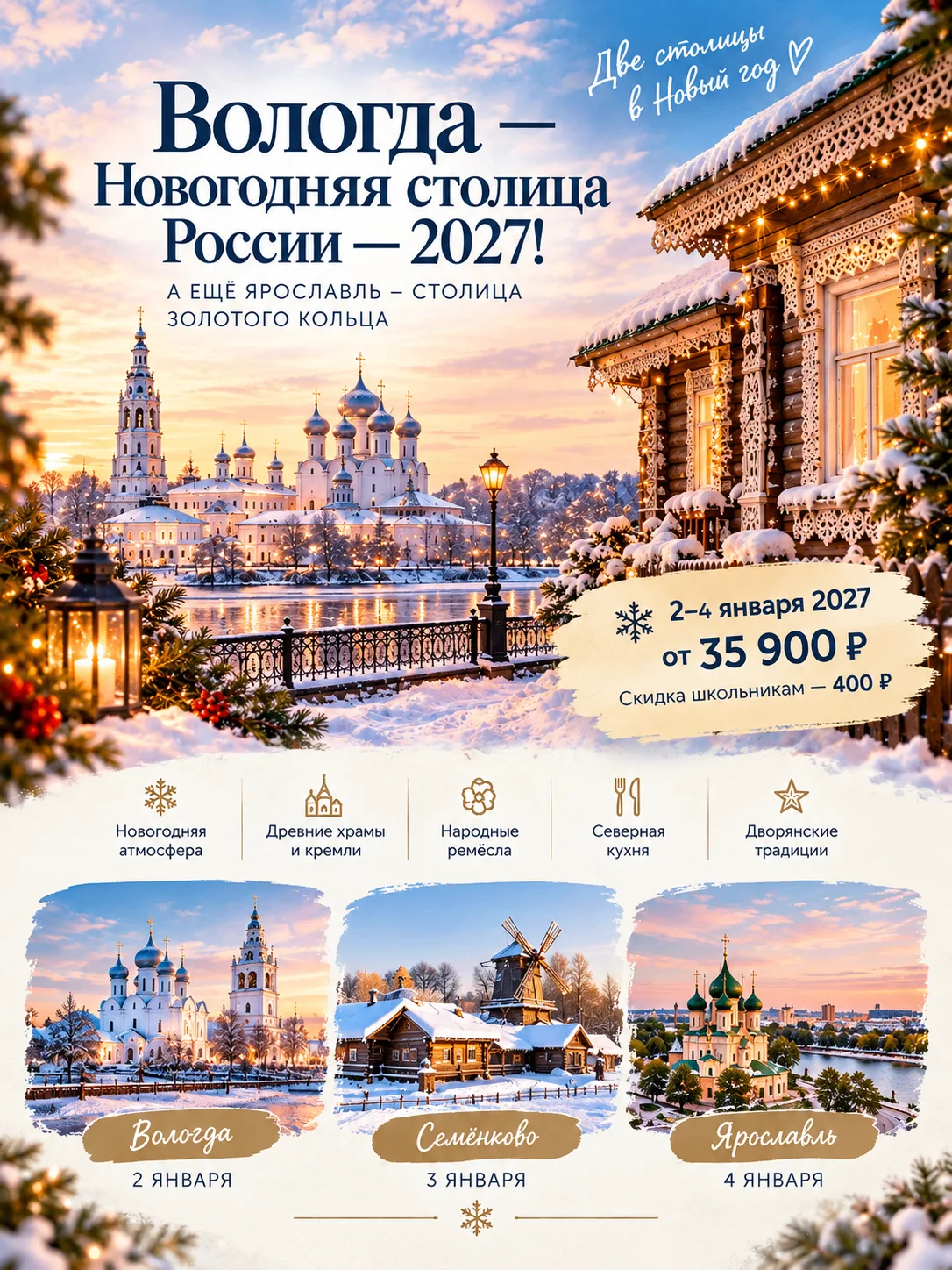 🎄 Вологда объявлена Новогодней столицей России-2027! А мы туда едем😉