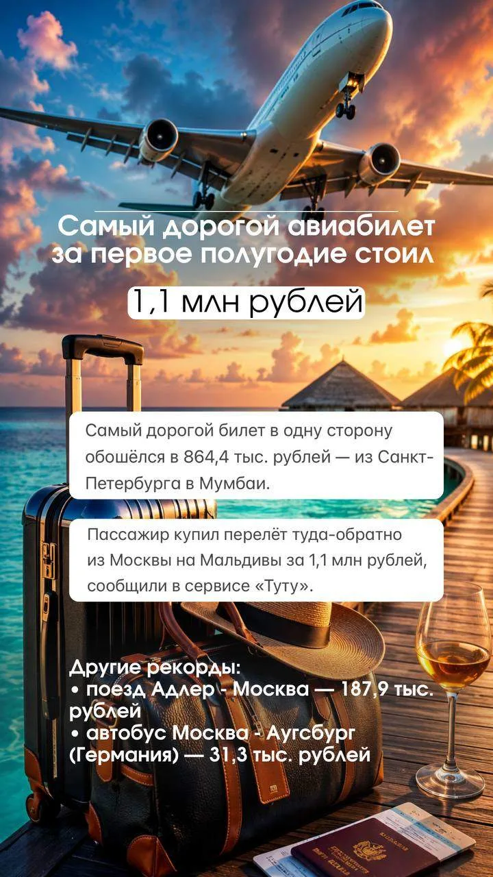 Самый дорогой авиабилет за первое полугодие стоил 1,1 млн рублей