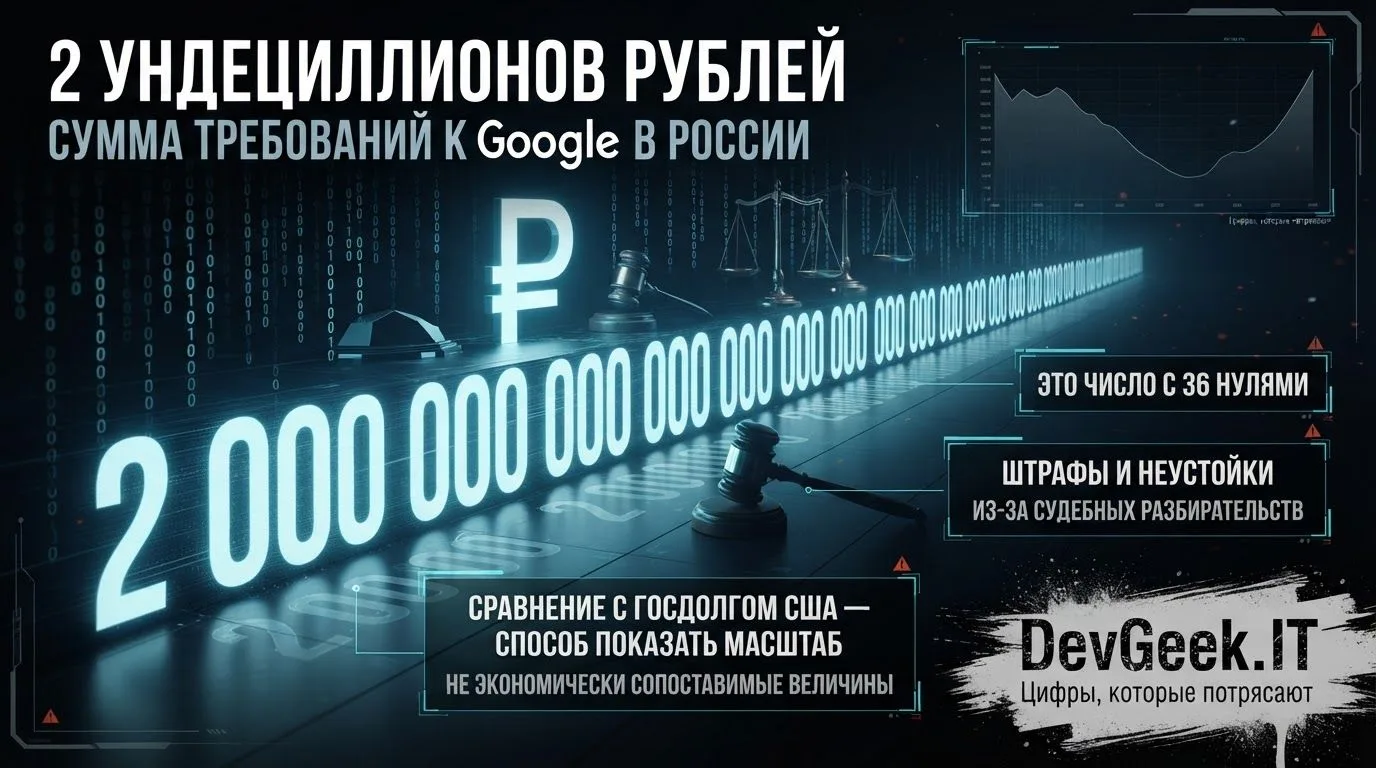 **⚖️ Google должен России 2 ундециллиона рублей. Это число с 36 нулями**
