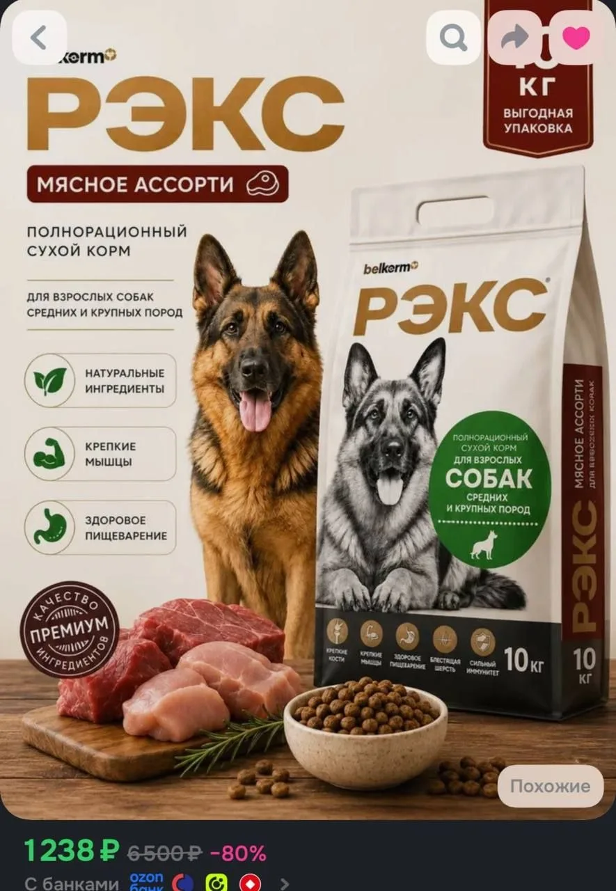 Полнорационный сухой корм для собак Рэкс (Рекс 10 кг)