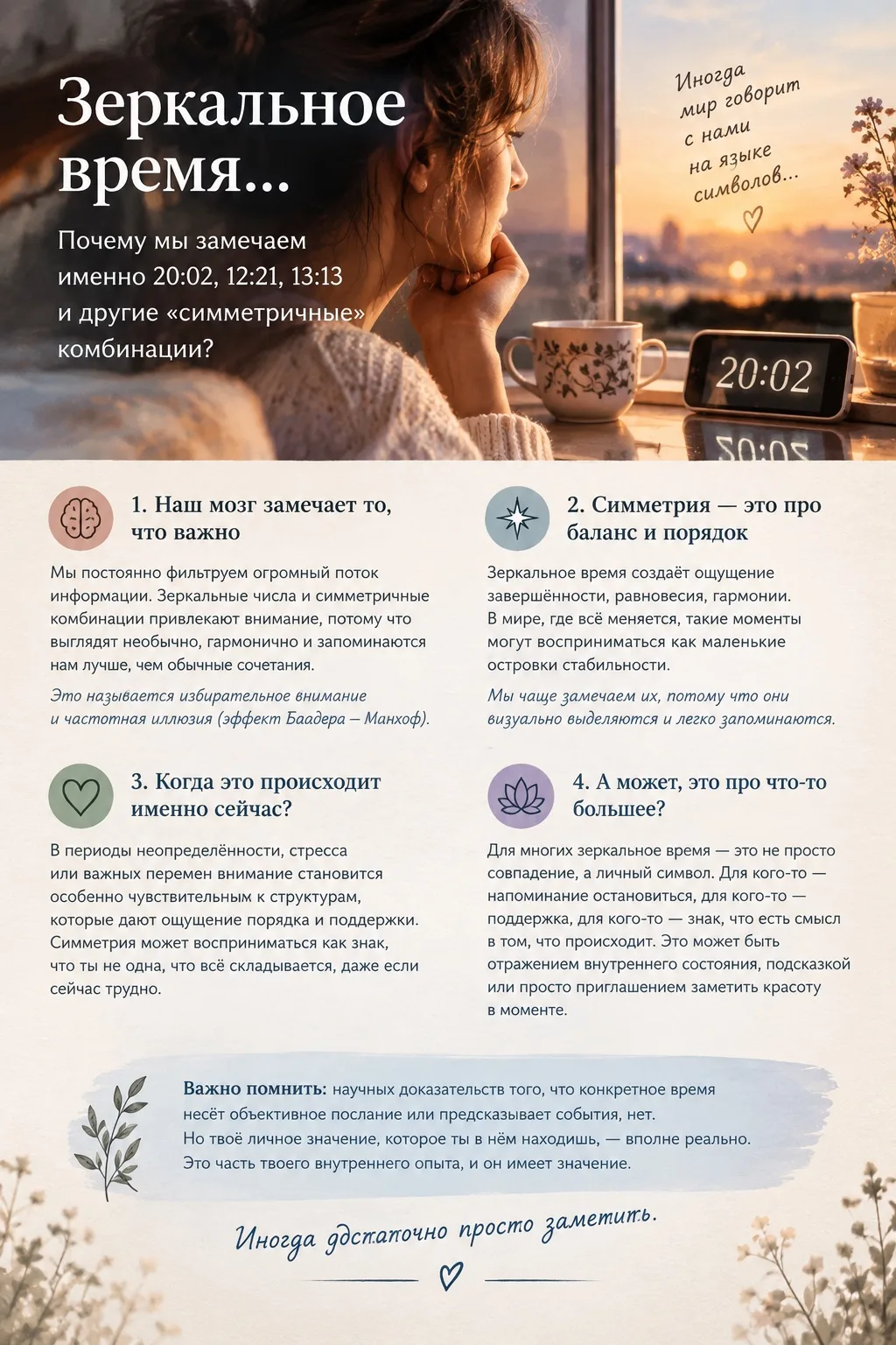 ЗЕРКАЛЬНОЕ ВРЕМЯ. Почему мы замечаем именно 20:02, 12:21, 13:13?