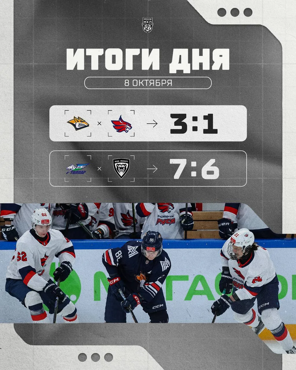 Результаты прошедшего игрового дня в МХЛ