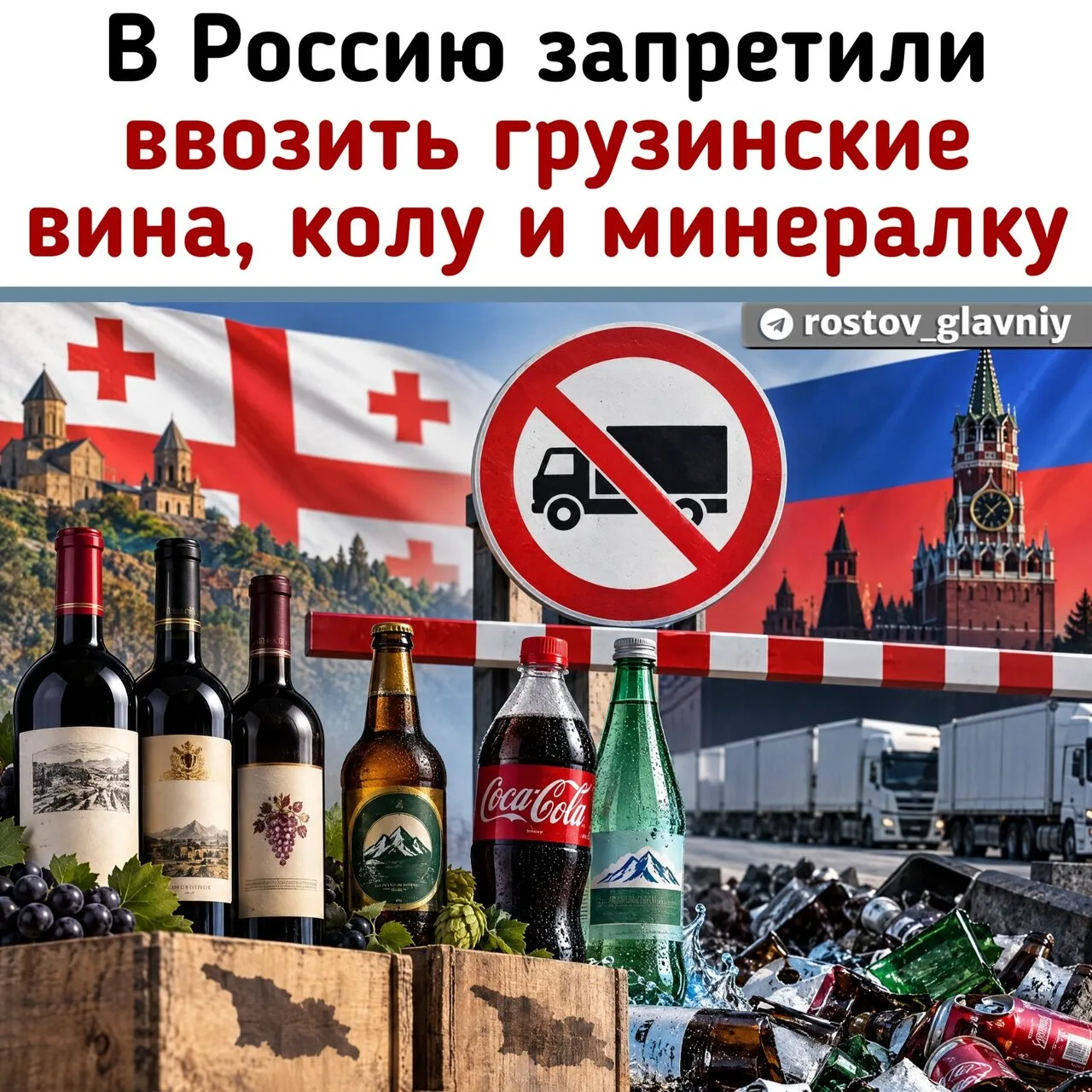 🇬🇪 В Россию запретили ввозить грузинские вина, колу и минералку!