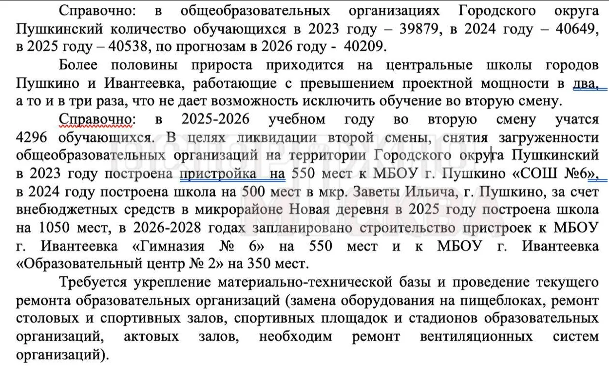 Школы Пушкино и Ивантеевки переполнены в 2–3 раза — 4296 детей учатся во вторую смену