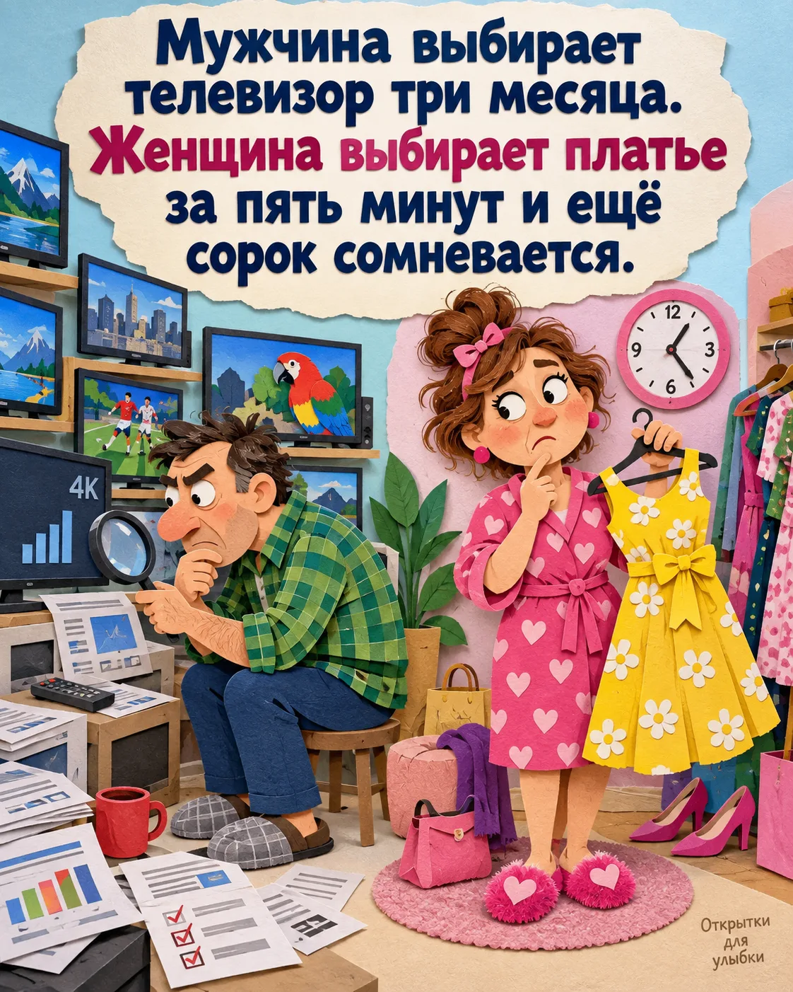 📺 Мужская логика удивительна: телевизор устарел через три года, а платье жены за десят...