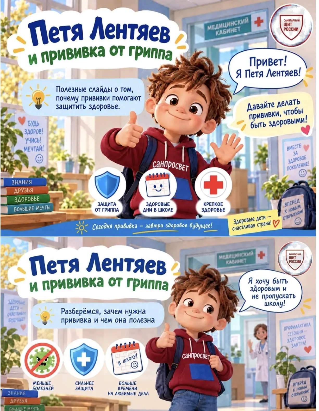 Петя Лентяев и прививка от гриппа  💉🧬