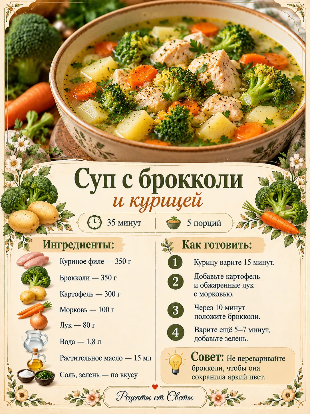 🥣 Наваристый суп с брокколи и курицей, после которого и сыто, и на душе тепло!
