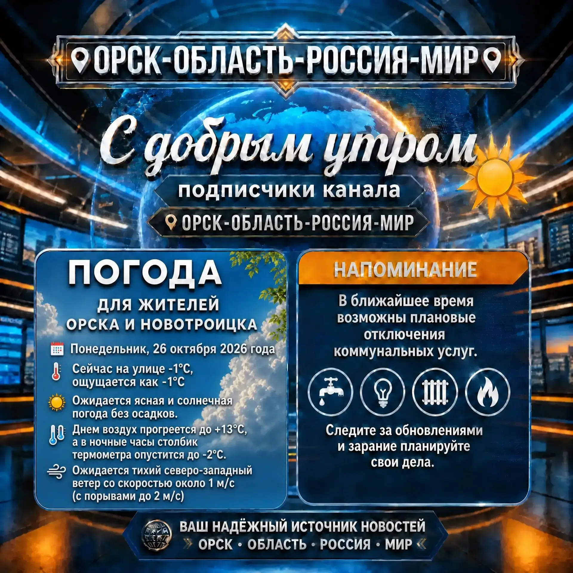 ☀️ Доброе утро, дорогие подписчики нашего канала 📌Орск-Область-Россия-Мир📌
