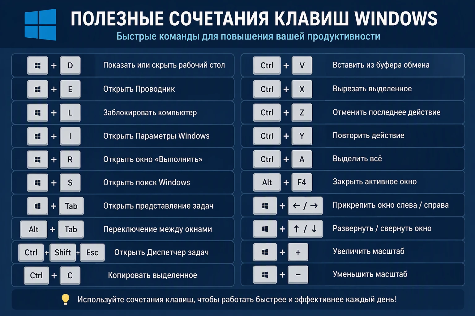 ⌨ Полезные сочетания клавиш Windows