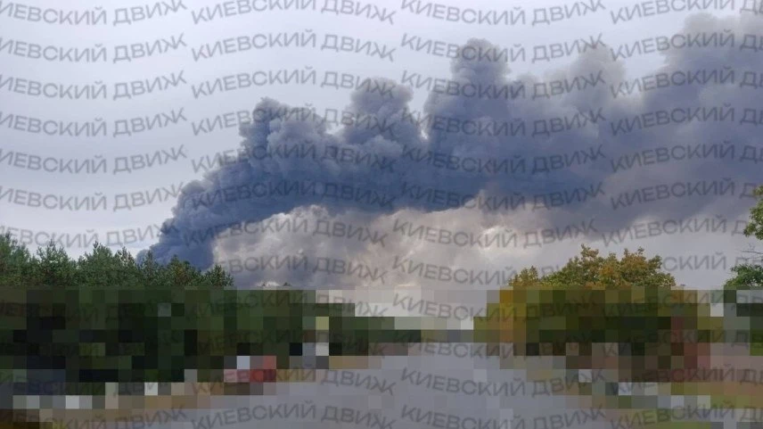 Сильный пожар под Бучей Киевской области в результате прилета реактивных "Гераней".