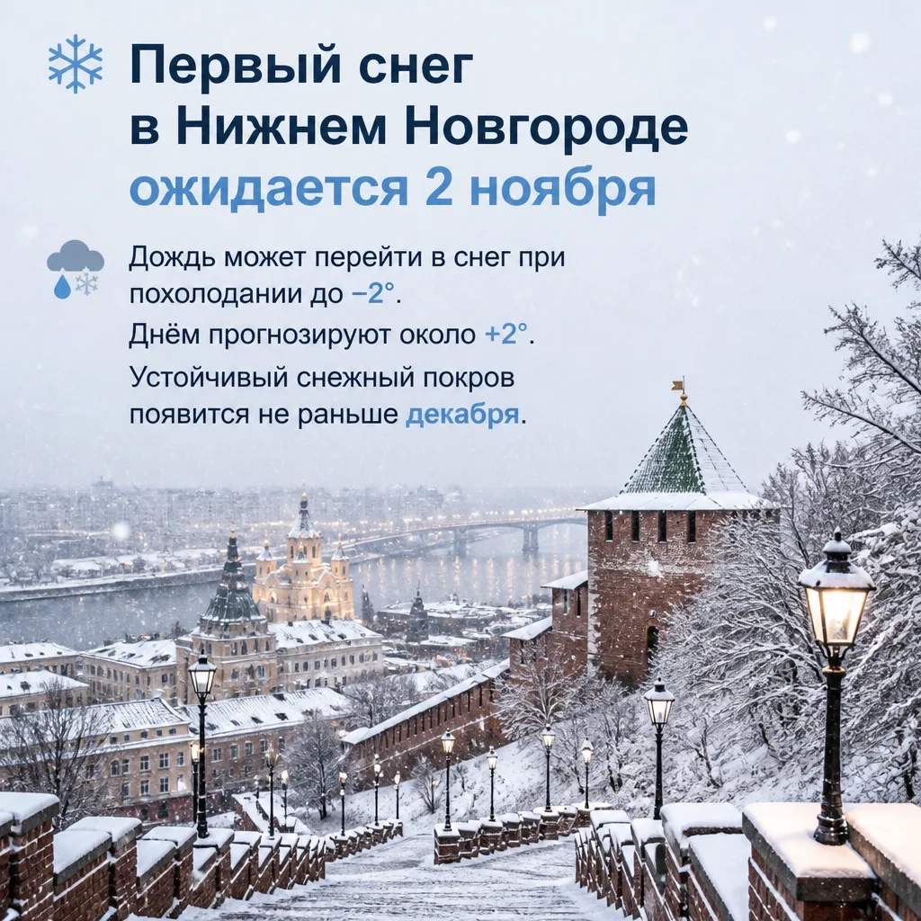 ❄️ Первый снег в Нижнем Новгороде ожидается 2 ноября