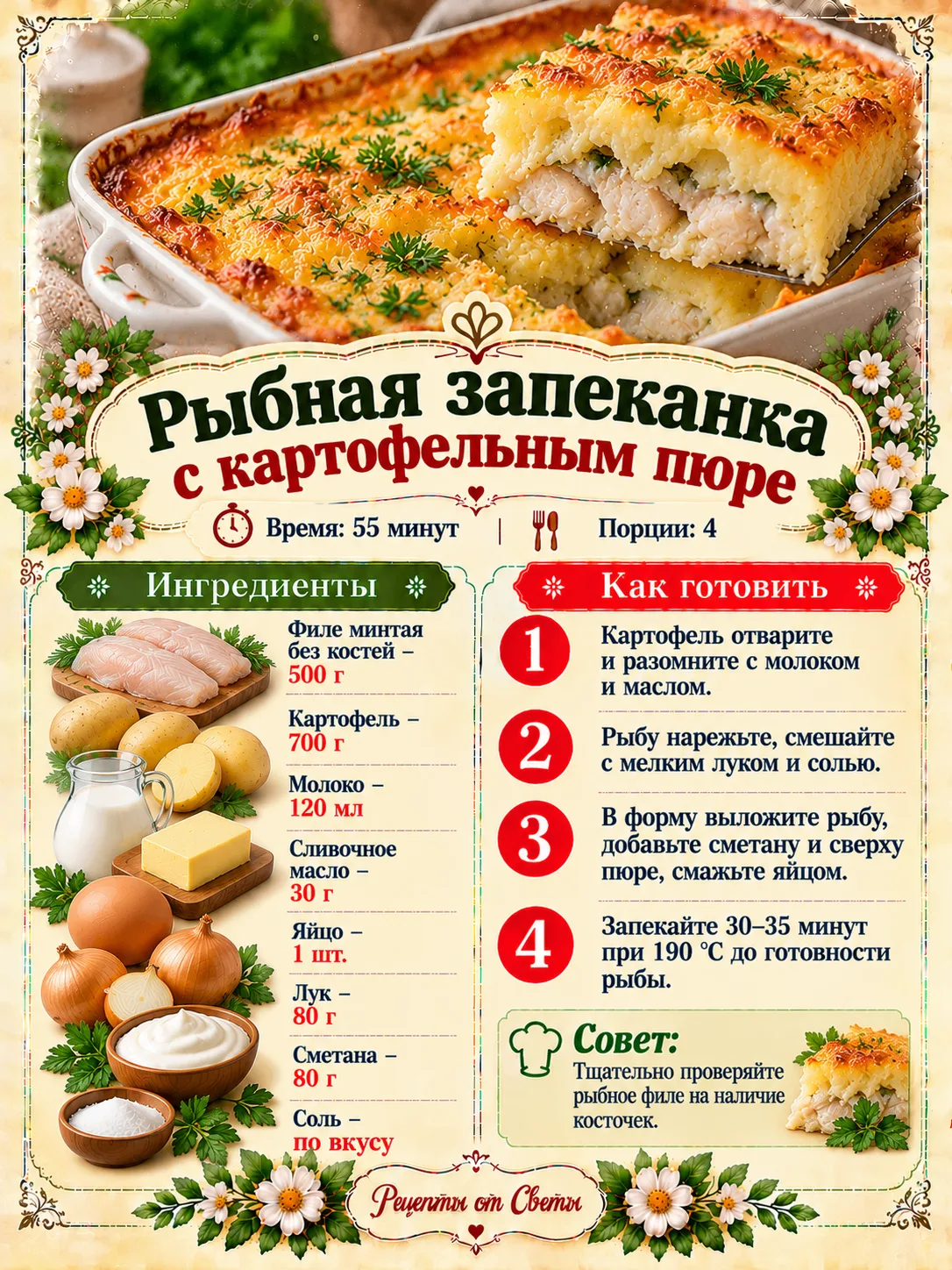 🐟 Рыбная запеканка с картофельным пюре, нежная, румяная и такая домашняя, что хочется ...