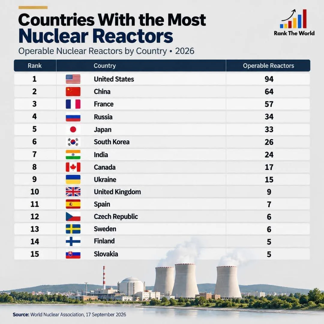 Страны с крупнейшим парком реакторов