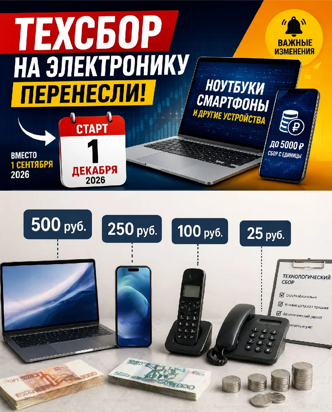 💸 Минпромторг утвердил ставки техсбора на смартфоны и ноутбуки💸