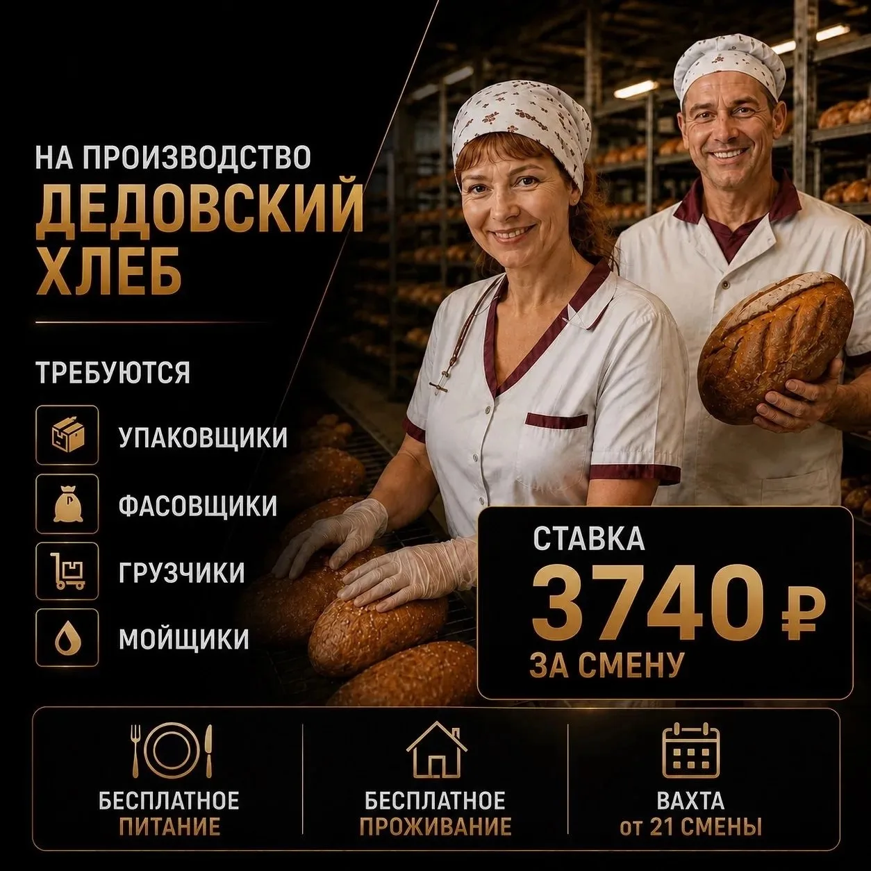 ⚡️ ВАХТА НА ХЛЕБОКОМБИНАТЕ: 3 740 ₽/СМЕНА! 🥖
