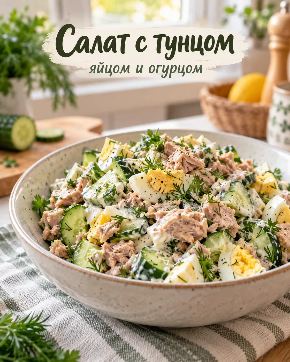 Салат с тунцом, яйцом и свежим огурцом
