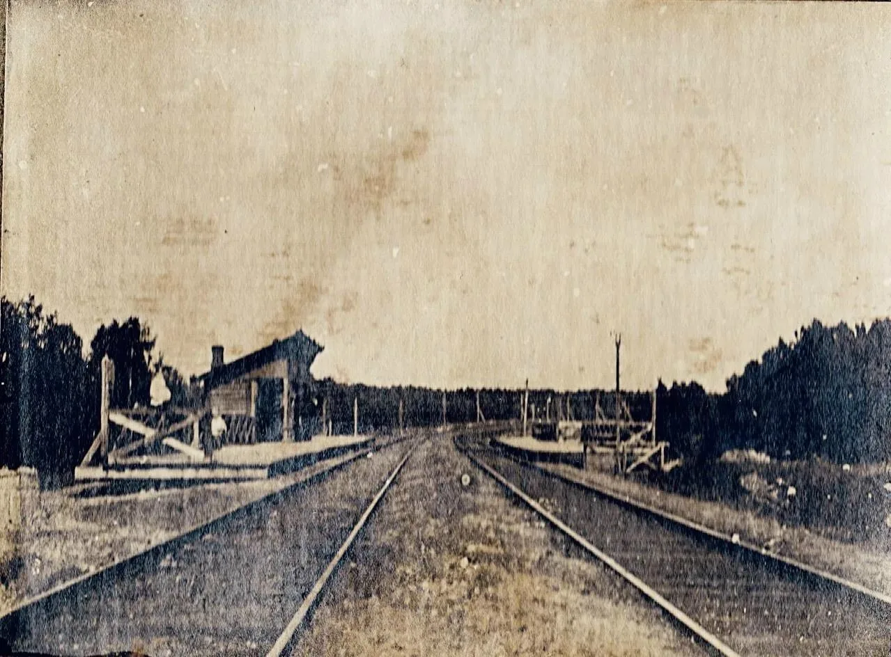 Вид на платформу Никольское со стороны Москвы, 1912 год. Это самый ранний снимок станци...