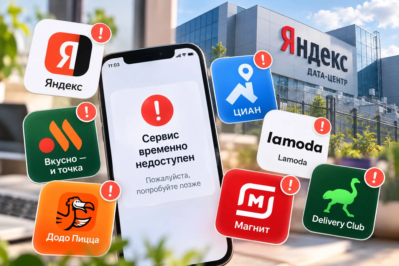 🚨 Массовый сбой в России: после атаки БПЛА остановлен ещё один дата-центр «Яндекса»