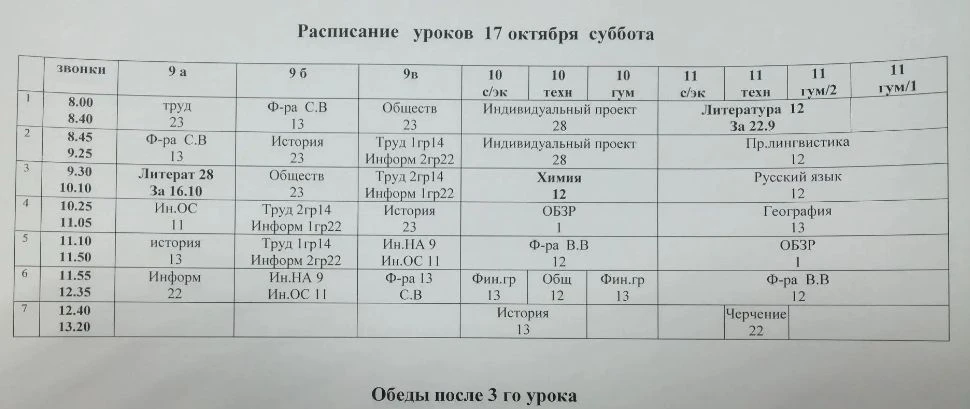 🗒️Расписание уроков