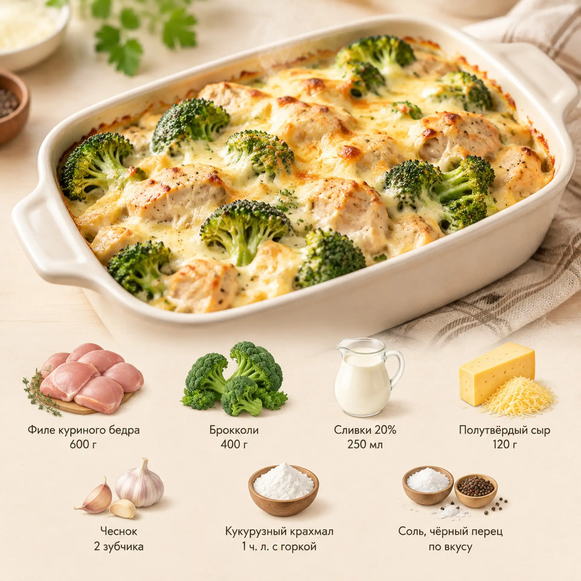 Курица с брокколи в сливочном соусе 🤤
