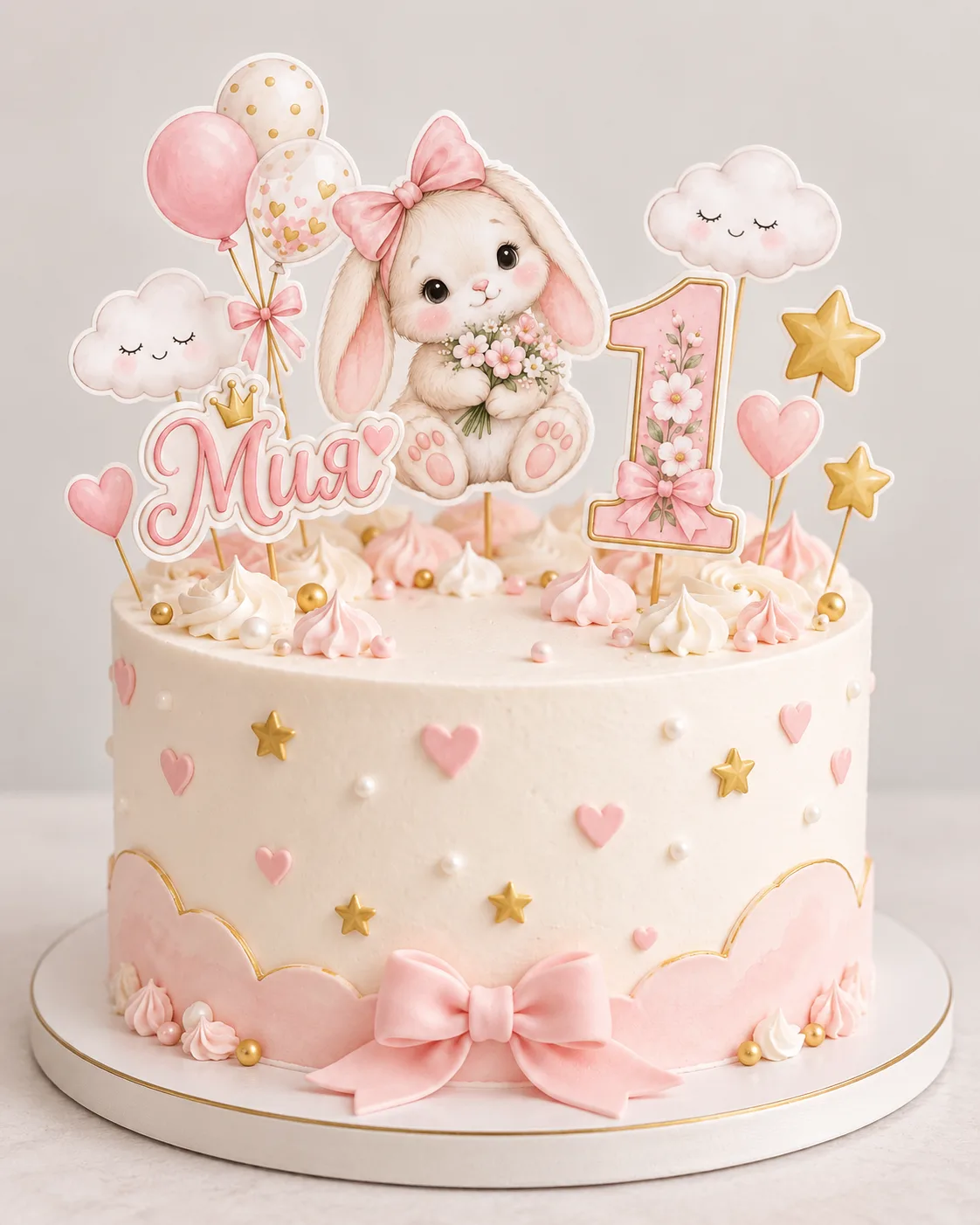 Нежный макет для торта на 1 год с зайкой 🎀