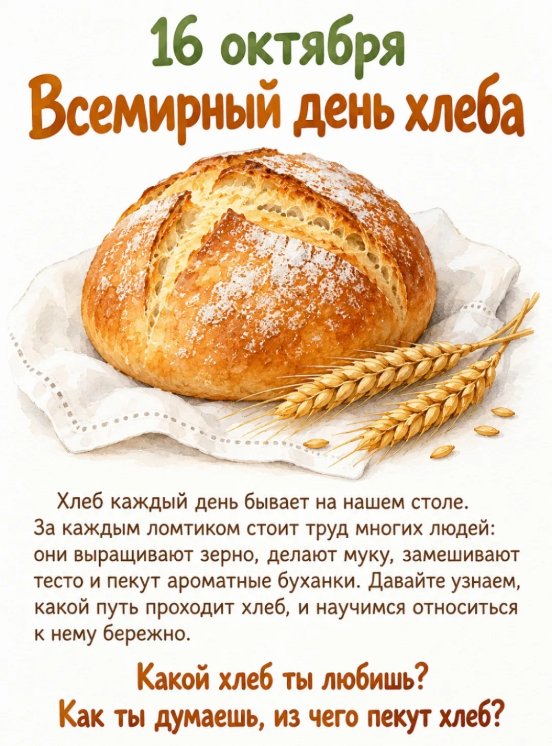 16 октября отмечается Всемирный день хлеба.