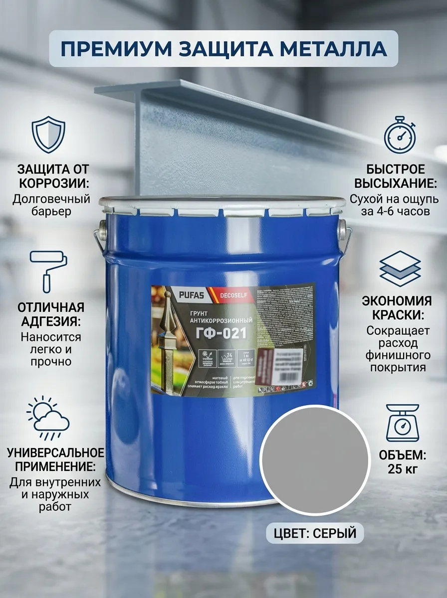 Pufas Грунт ГФ-021 серая Decoself (25кг) тов-202657
