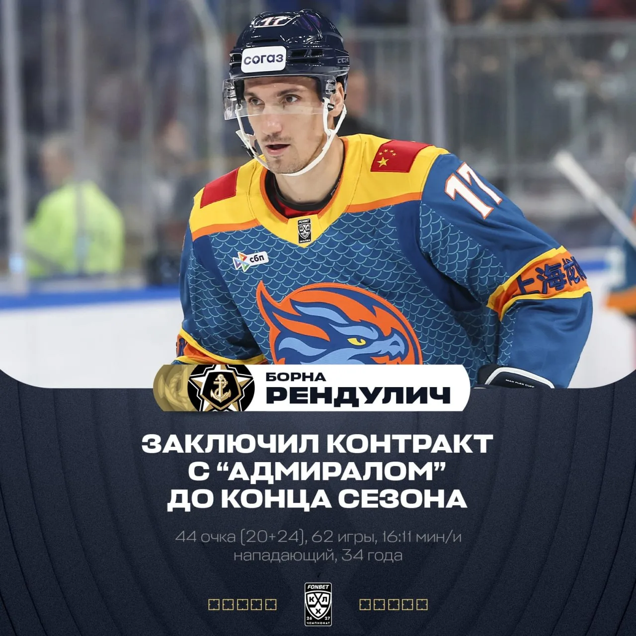 🐉 ➡️ ⚓️ Нападающий Борна Рендулич продолжит свою карьеру в «Адмирале».